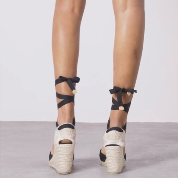✨NWT✨Castaner Black Lace Up Classic Organic Cotton Jute Wedge Espadrille Sandals - Picture 3 of 16